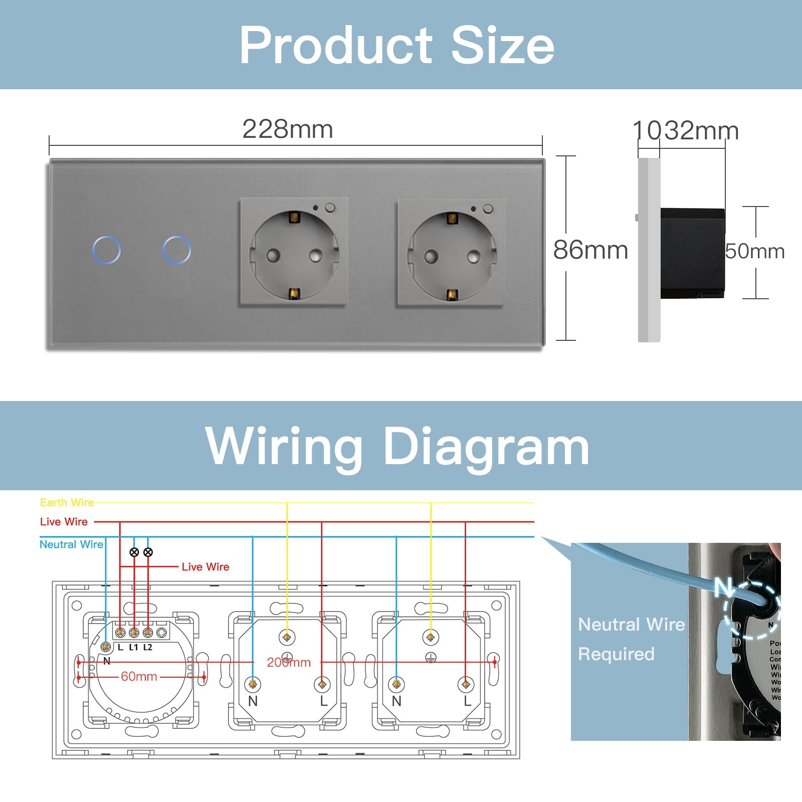 Bseed Smart WiFi 1/2/3 Gang Light Switches Multi Control With Double WiFi EU Standard Smart Wall Sockets Light Switches Bseedswitch 