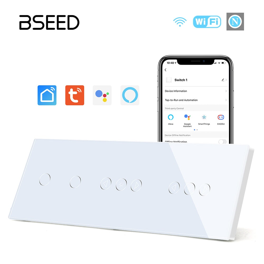 BSEED 1/2/3 Gang WiFi Switch With Double Dimmer Switch 228mm Light Switches Bseedswitch White 2Gang wifi switch+double dimmer switch 