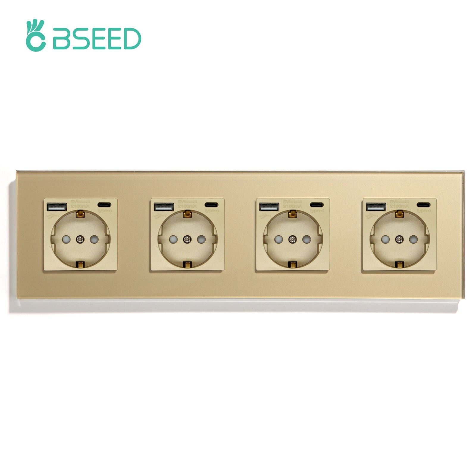 BSEED Multiple EU sockets Type-C Interface Outlet Wall Socket With Charge Port With USB Power Outlets & Sockets Bseedswitch Golden Quadruple 