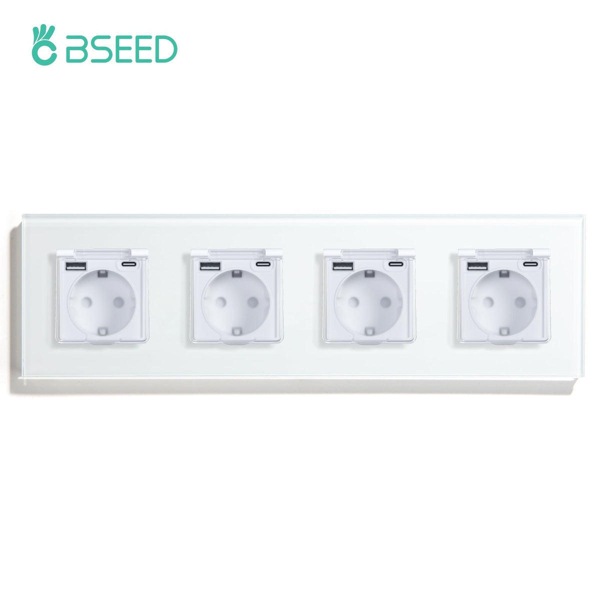 Eu socket with USB&Cover Glass Panel Power Outlets & Sockets Bseedswitch White Quadruple 