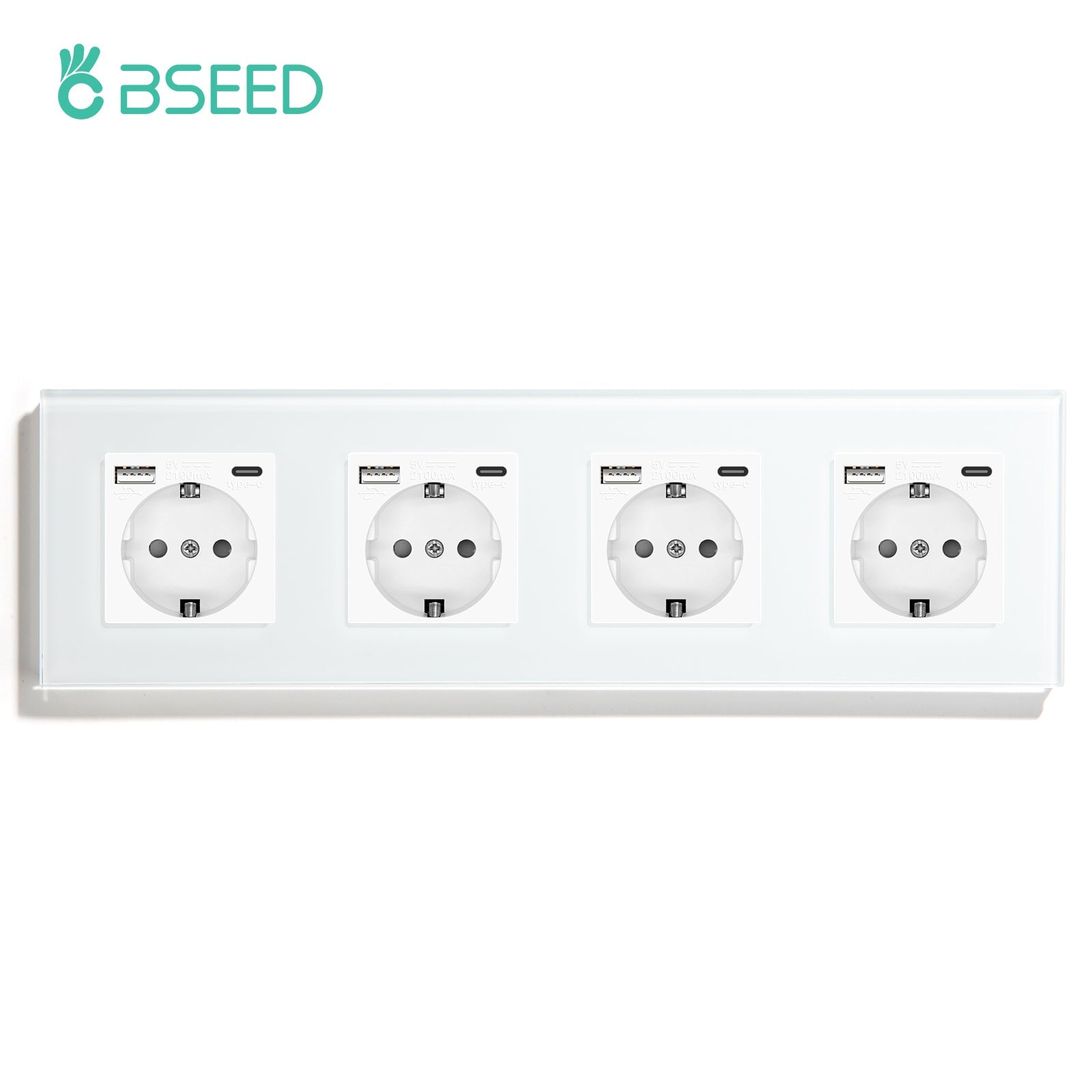 BSEED EU sockets with 2.1A Type-C Interface Outlet Wall Socket Power Outlets & Sockets Bseedswitch White Quadruple 