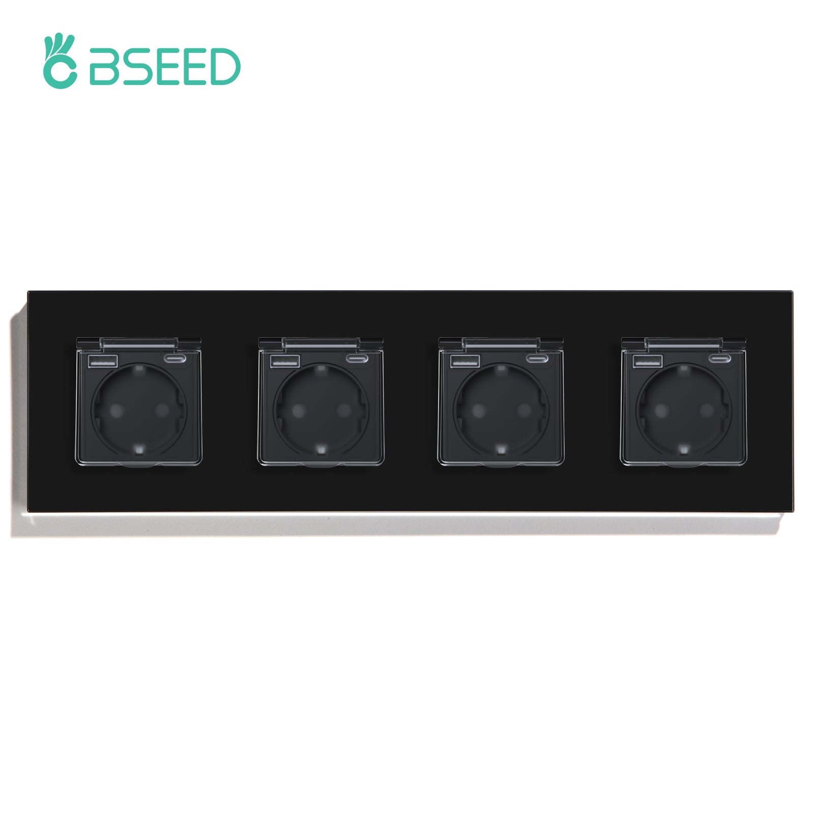 Eu socket with USB&Cover Glass Panel Power Outlets & Sockets Bseedswitch Black Quadruple 