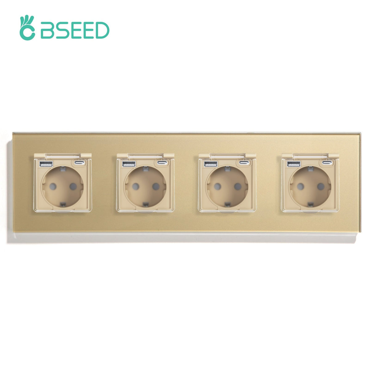 Eu socket with USB&Cover Glass Panel Power Outlets & Sockets Bseedswitch Gold Quadruple 