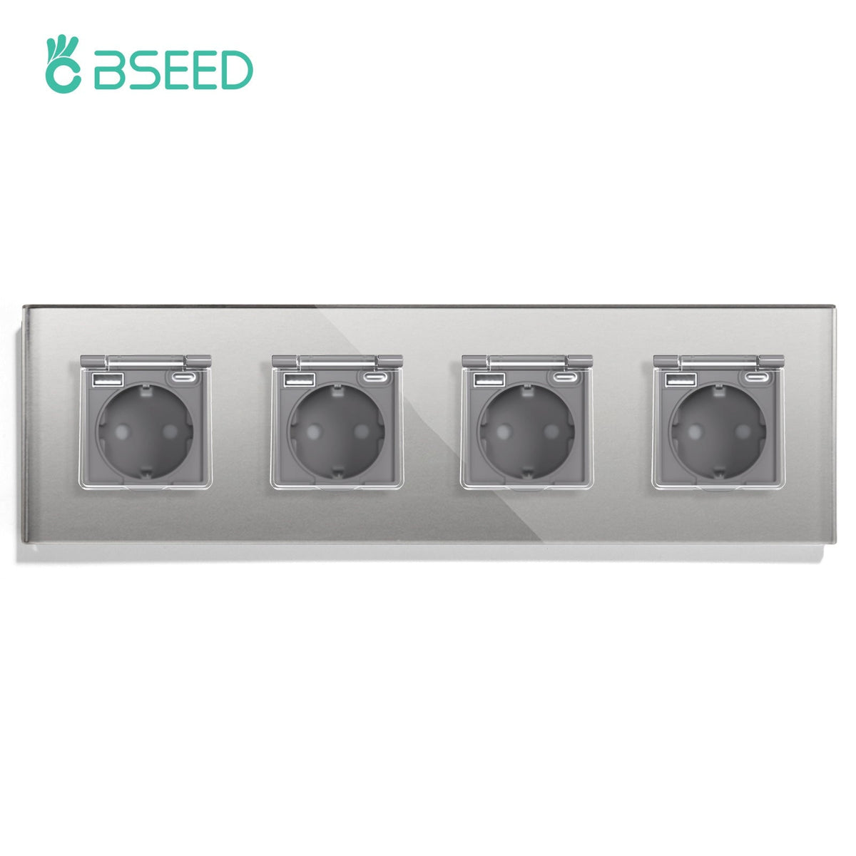 Eu socket with USB&Cover Glass Panel Power Outlets & Sockets Bseedswitch Grey Quadruple 