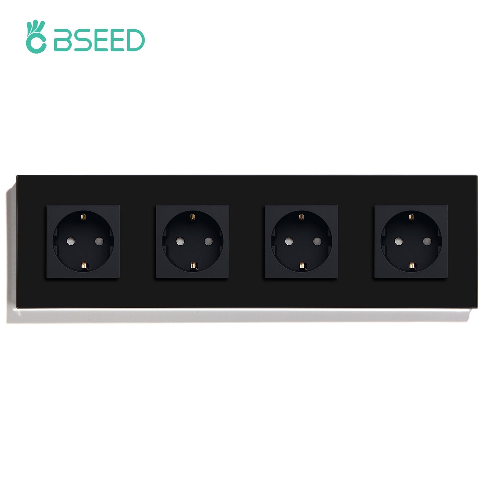 BSEED EU Wall Sockets Power Outlets Glass Panel 16A Power Outlets & Sockets Bseedswitch Black Quadruple 