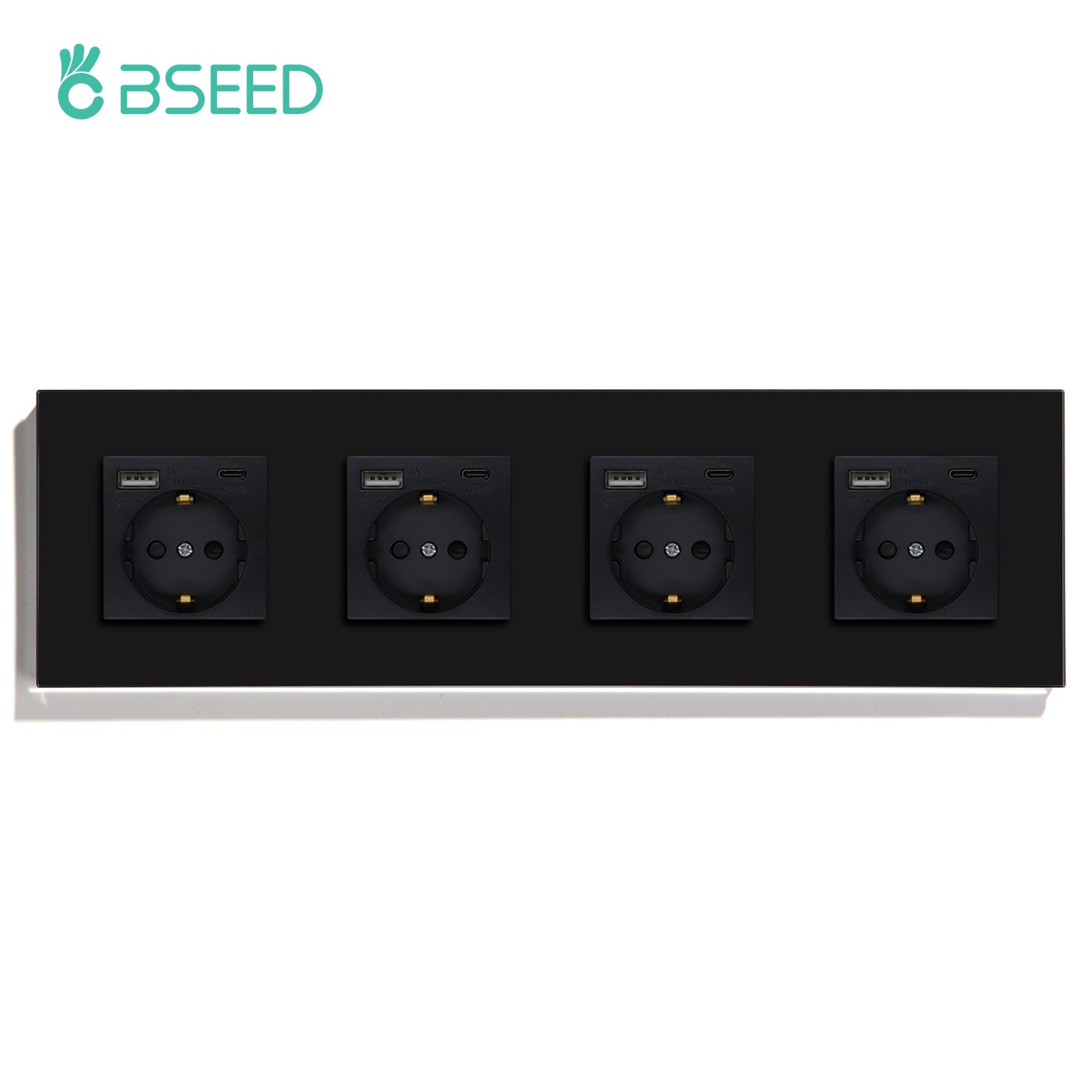 BSEED Multiple EU sockets Type-C Interface Outlet Wall Socket With Charge Port With USB Power Outlets & Sockets Bseedswitch Black Quadruple 