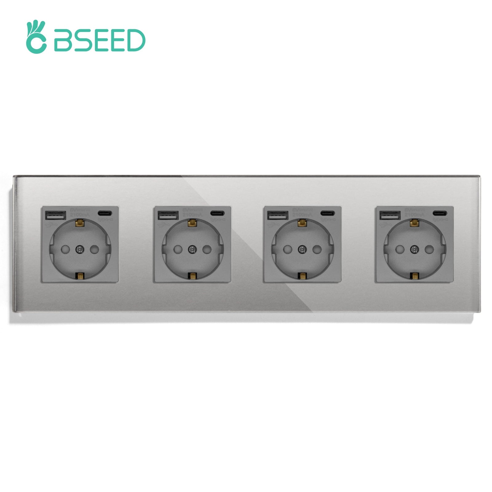 BSEED Multiple EU sockets Type-C Interface Outlet Wall Socket With Charge Port With USB Power Outlets & Sockets Bseedswitch Grey Quadruple 