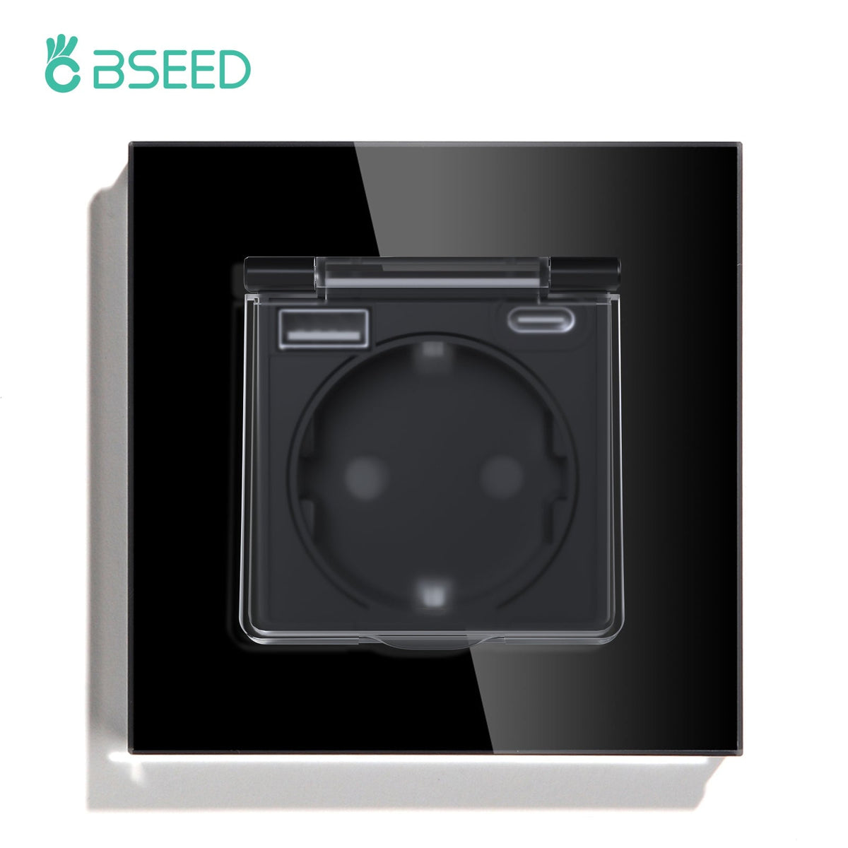 Eu socket with USB&Cover Glass Panel Power Outlets & Sockets Bseedswitch Black Single 