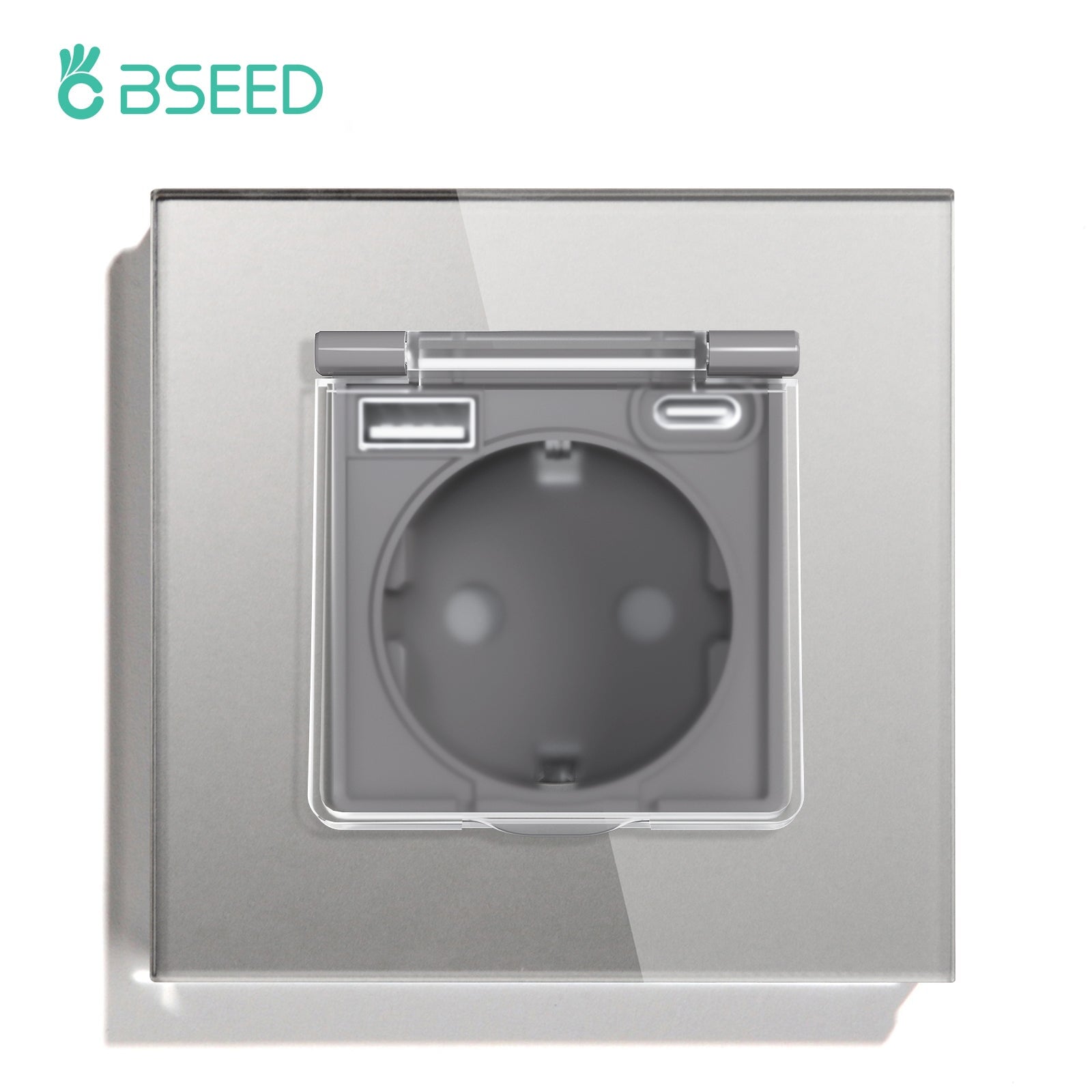 Eu socket with USB&Cover Glass Panel Power Outlets & Sockets Bseedswitch Grey Single 