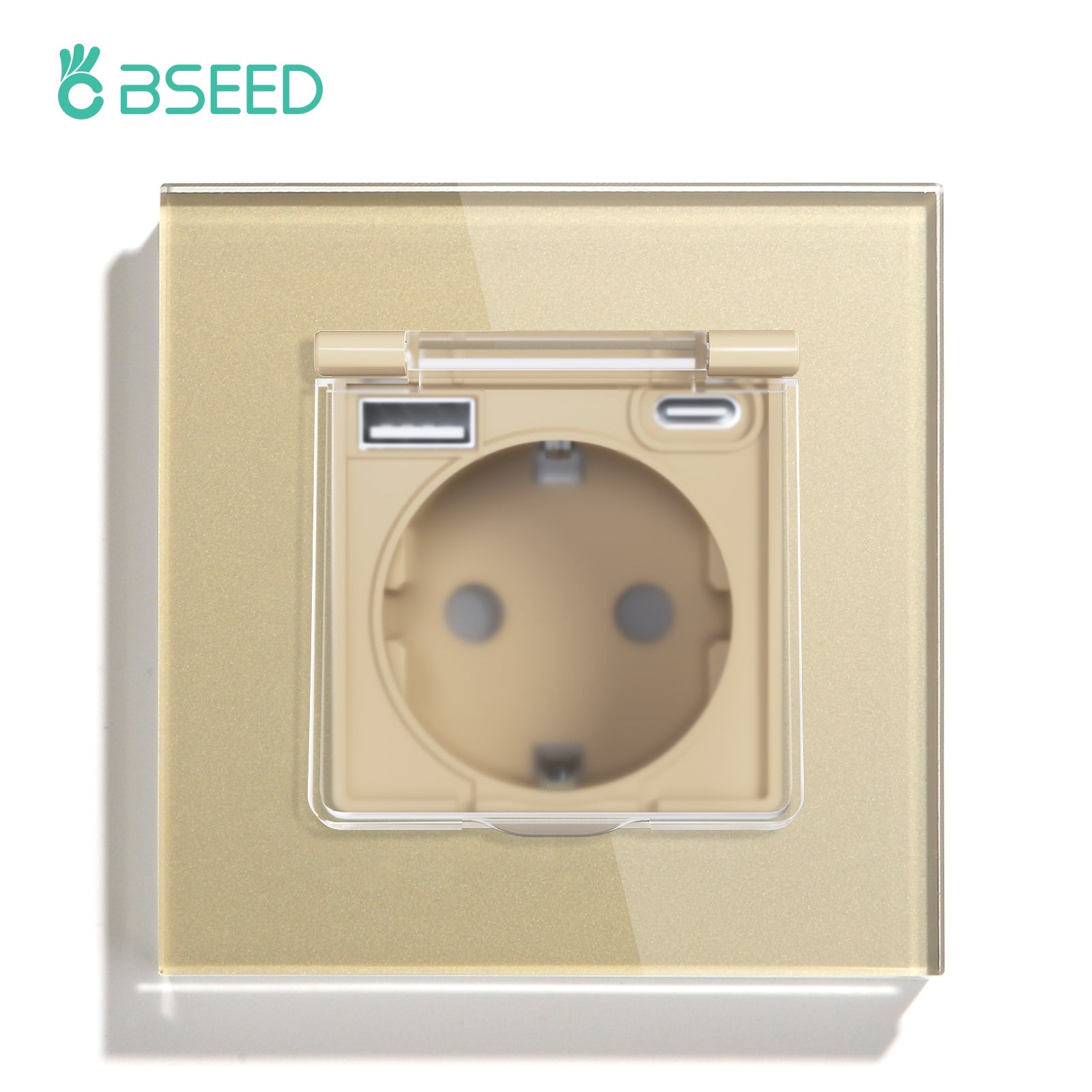 Eu socket with USB&Cover Glass Panel Power Outlets & Sockets Bseedswitch Gold Single 