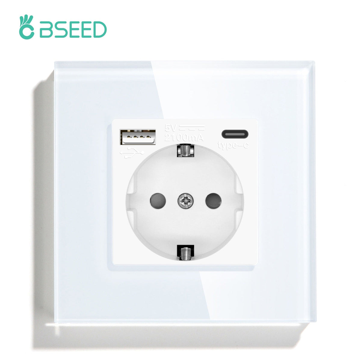 BSEED EU sockets with 2.1A Type-C Interface Outlet Wall Socket Power Outlets & Sockets Bseedswitch White Single 