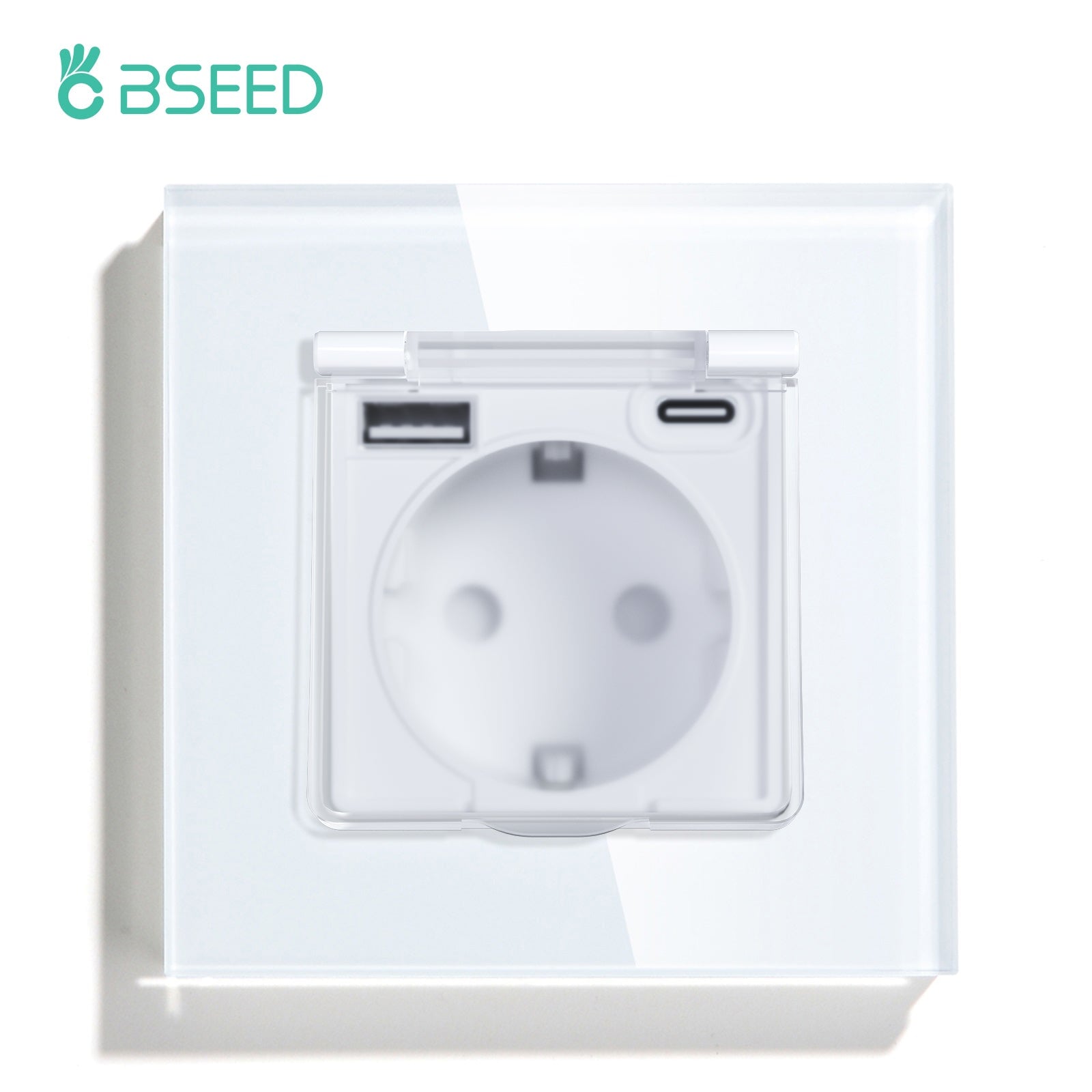 Eu socket with USB&Cover Glass Panel Power Outlets & Sockets Bseedswitch White Single 