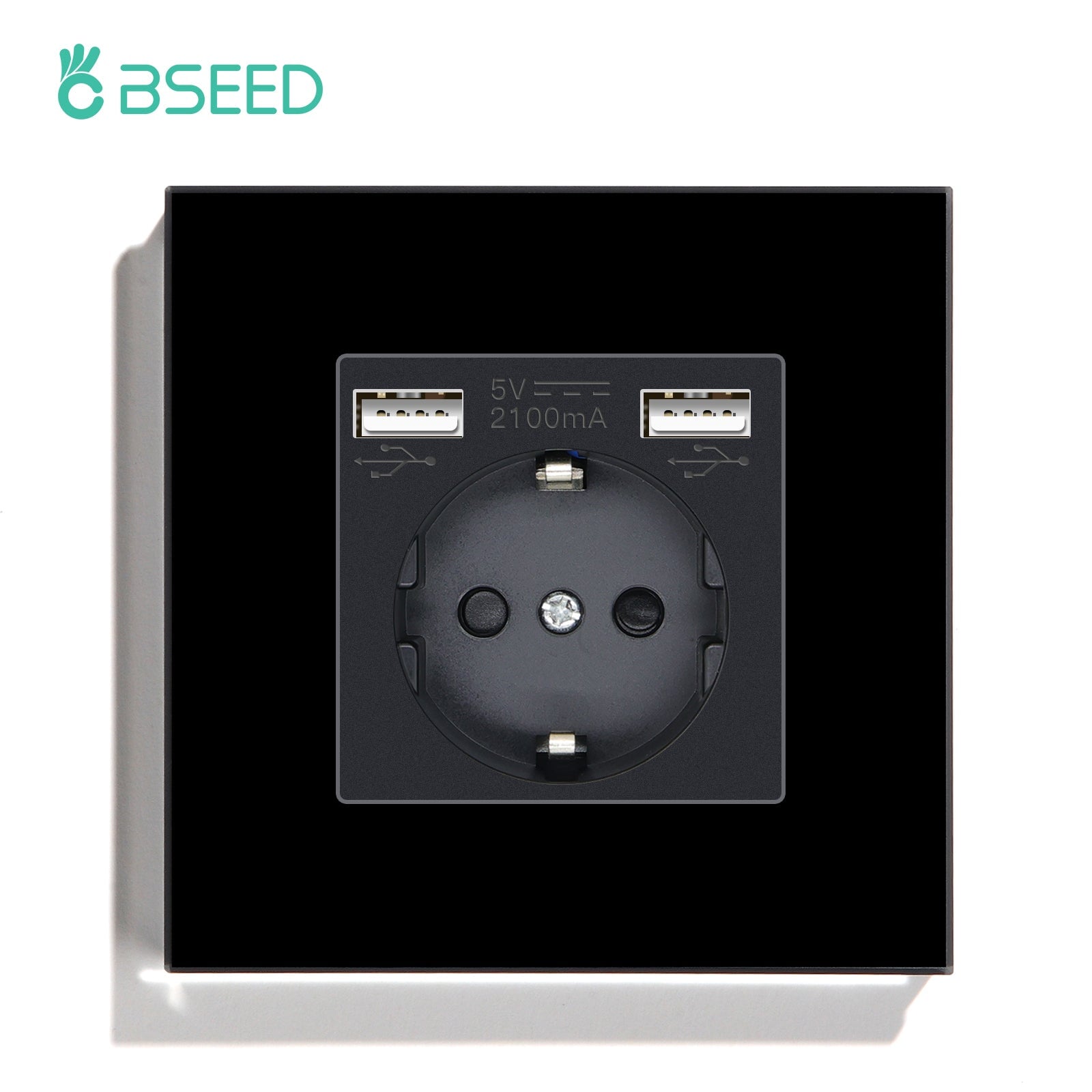 BSEED EU / FR Standard Wall Socket With Double USB Crystal Mirror Glass Panel Bseedswitch Black Signle EU