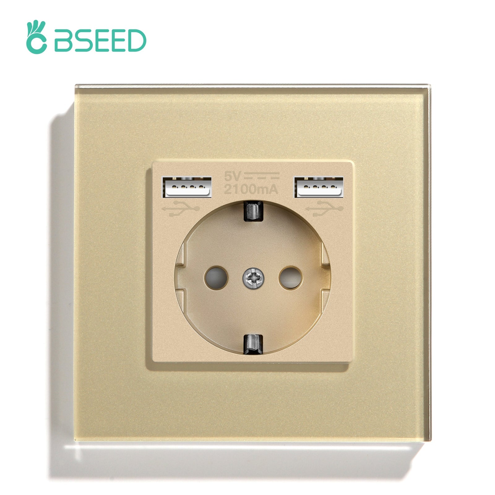 BSEED EU / FR Standard Wall Socket With Double USB Crystal Mirror Glass Panel Bseedswitch Golden Signle EU