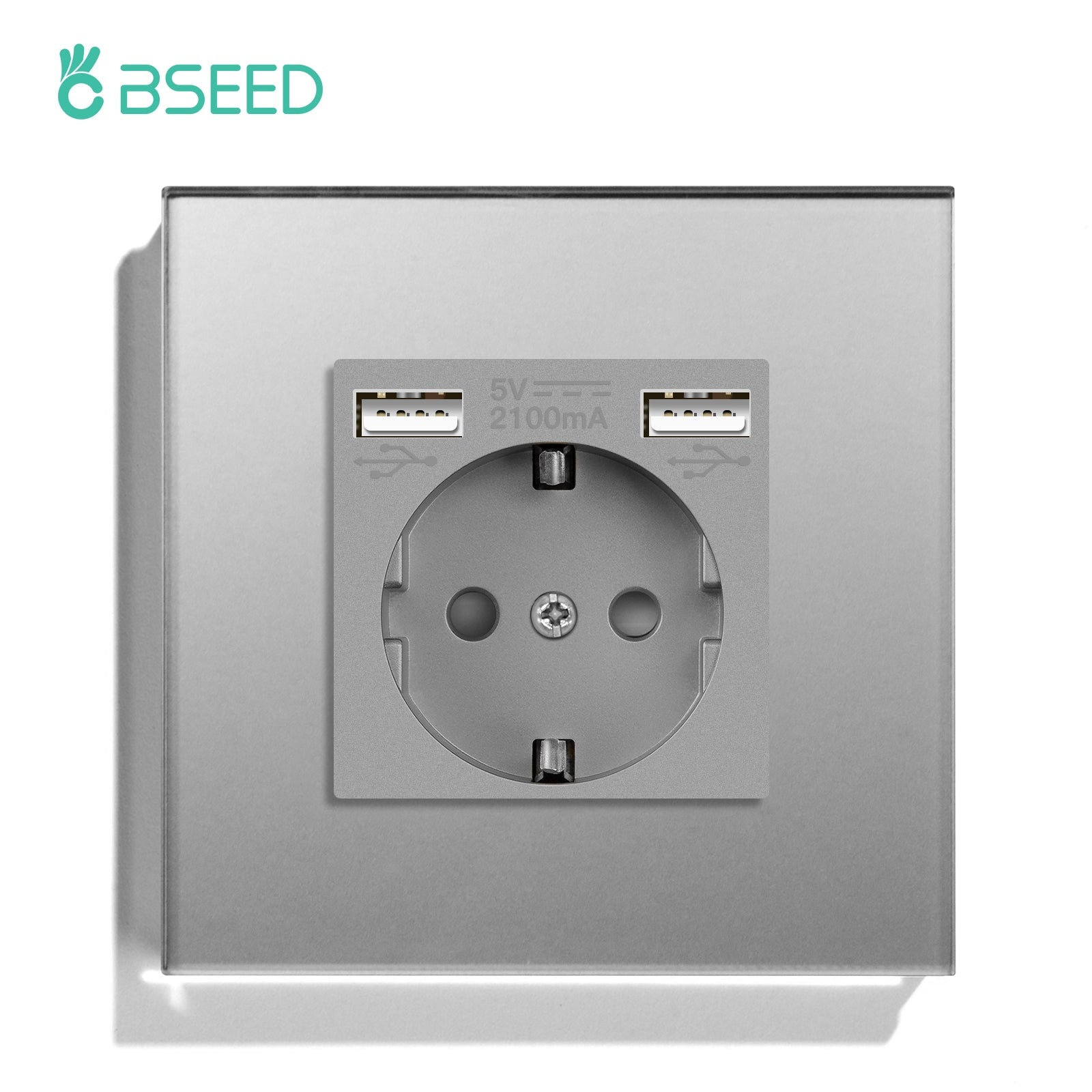 BSEED EU / FR Standard Wall Socket With Double USB Crystal Mirror Glass Panel Bseedswitch Grey Signle EU