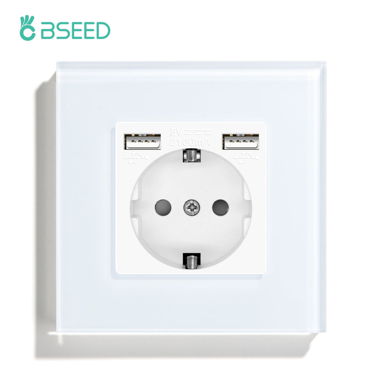 BSEED EU / FR Standard Wall Socket With Double USB Crystal Mirror Glass Panel Bseedswitch White Signle EU