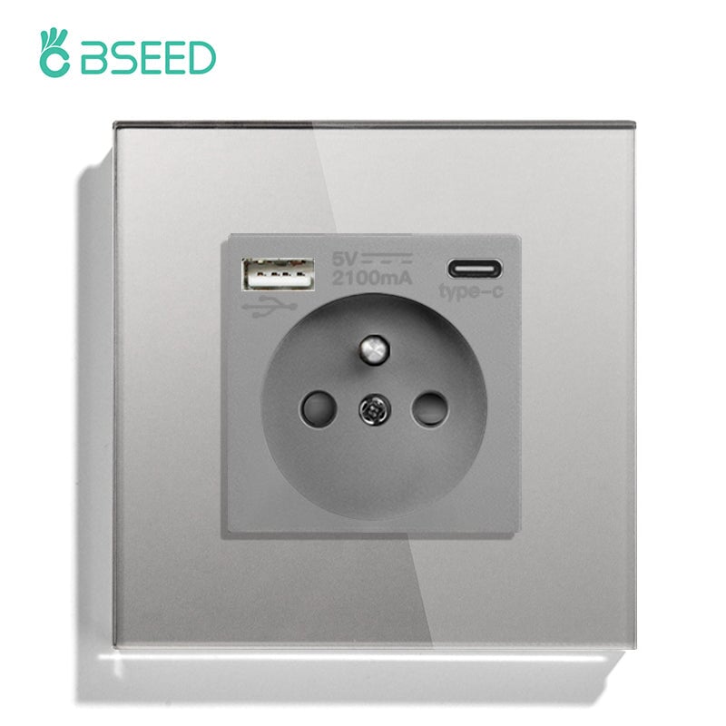 BSEED FR Wall Sockets Type-C Interface Outlet Wall Socket With Charge Port With USB Power Outlets Kids Protection 16A Wall Plates & Covers Bseedswitch grey Signle 