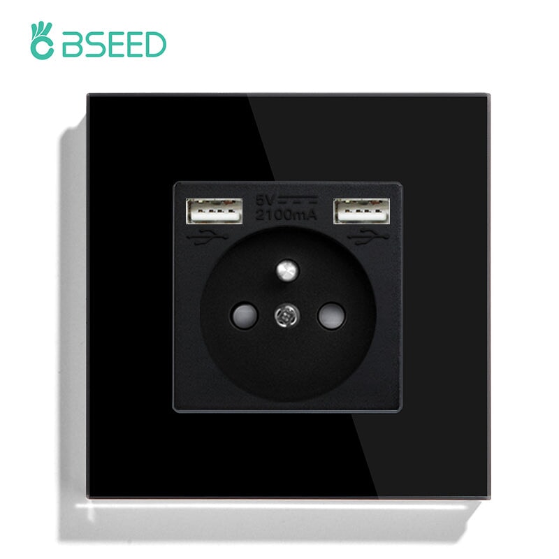 BSEED EU Standard Wall Socket With Double USB Crystal Mirror Glass Panel Bseedswitch 