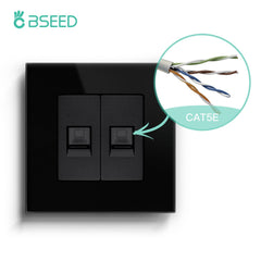 Bseed Glass Frame CAT5 Socket 86mm RJ45 computer network socket Bseedswitch Black CAT5 