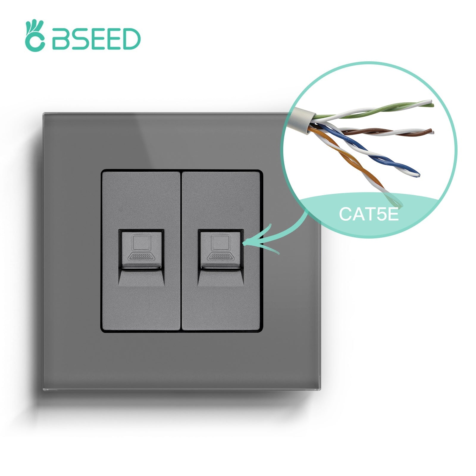 Bseed Glass Frame CAT5 Socket 86mm RJ45 computer network socket Bseedswitch Grey CAT5 