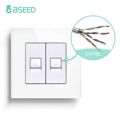 Bseed Glass Frame CAT5 Socket 86mm RJ45 computer network socket Bseedswitch White CAT5 