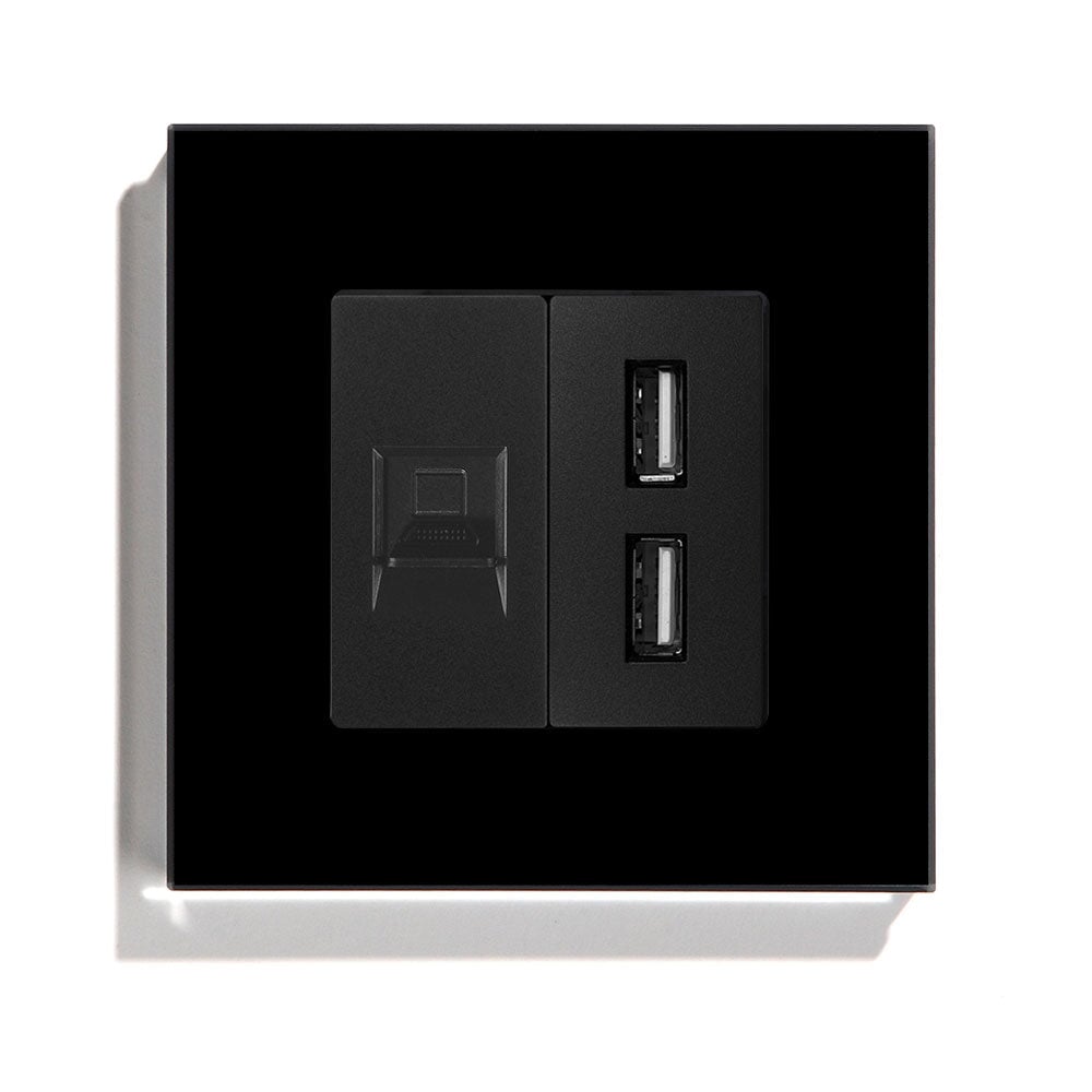 BSEED EU Socket With CAT5 And Double USB Power Outlets & Sockets Bseedswitch Black 86mm 