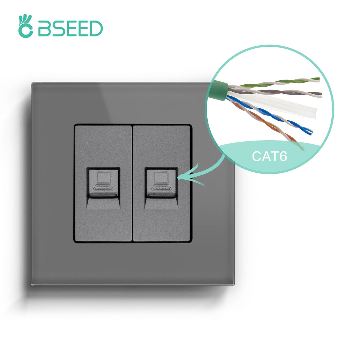 Bseed Glass Frame CAT5 Socket 86mm RJ45 computer network socket Bseedswitch Grey CAT6 