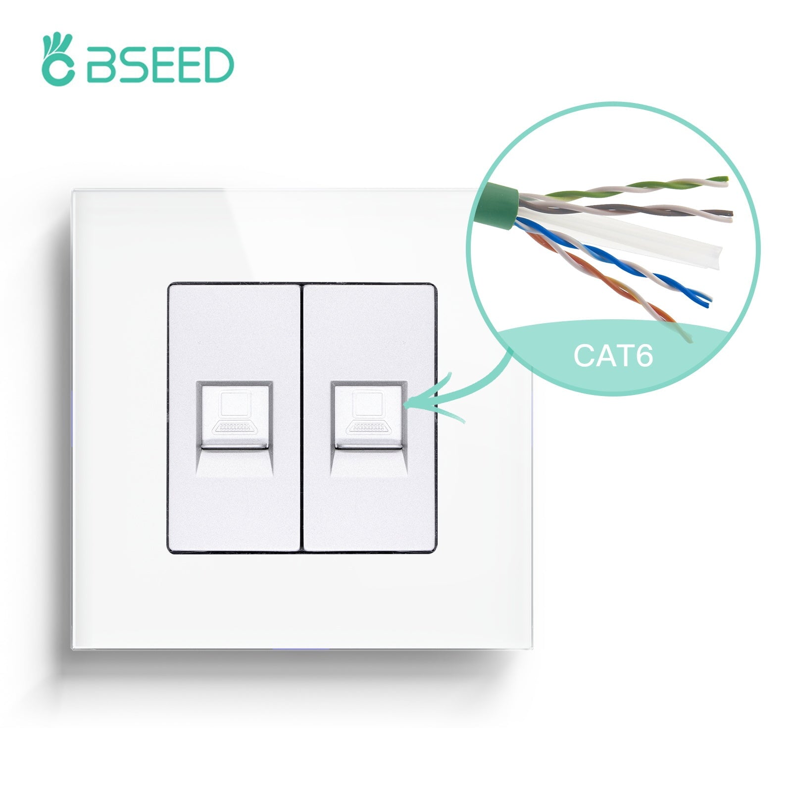 Bseed Glass Frame CAT5 Socket 86mm RJ45 computer network socket Bseedswitch White CAT6 