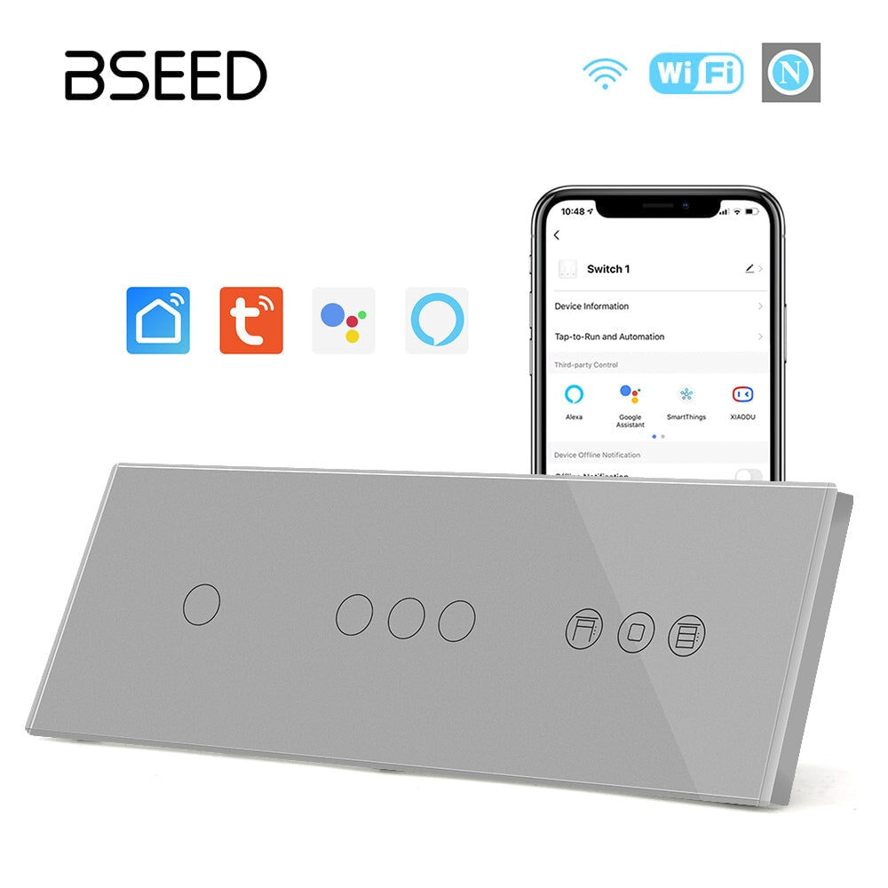 BSEED Double 1Gang WiFi Switch With Roller Shutter Switch 228mm 照明开关 Bseedswitch Grey 1Gang+3Gang+Shutter Switch 