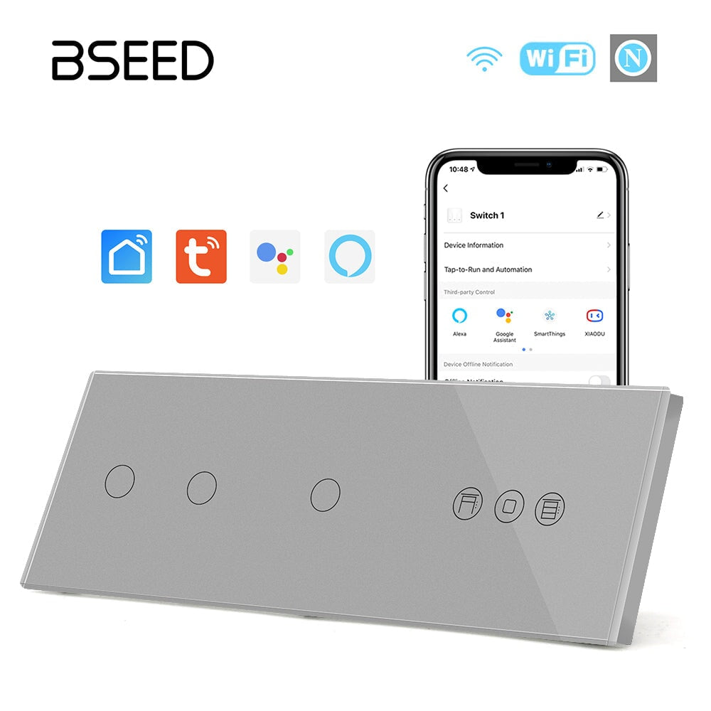 BSEED Double 1Gang WiFi Switch With Roller Shutter Switch 228mm 照明开关 Bseedswitch Grey 2Gang+1Gang+Shutter Switch 