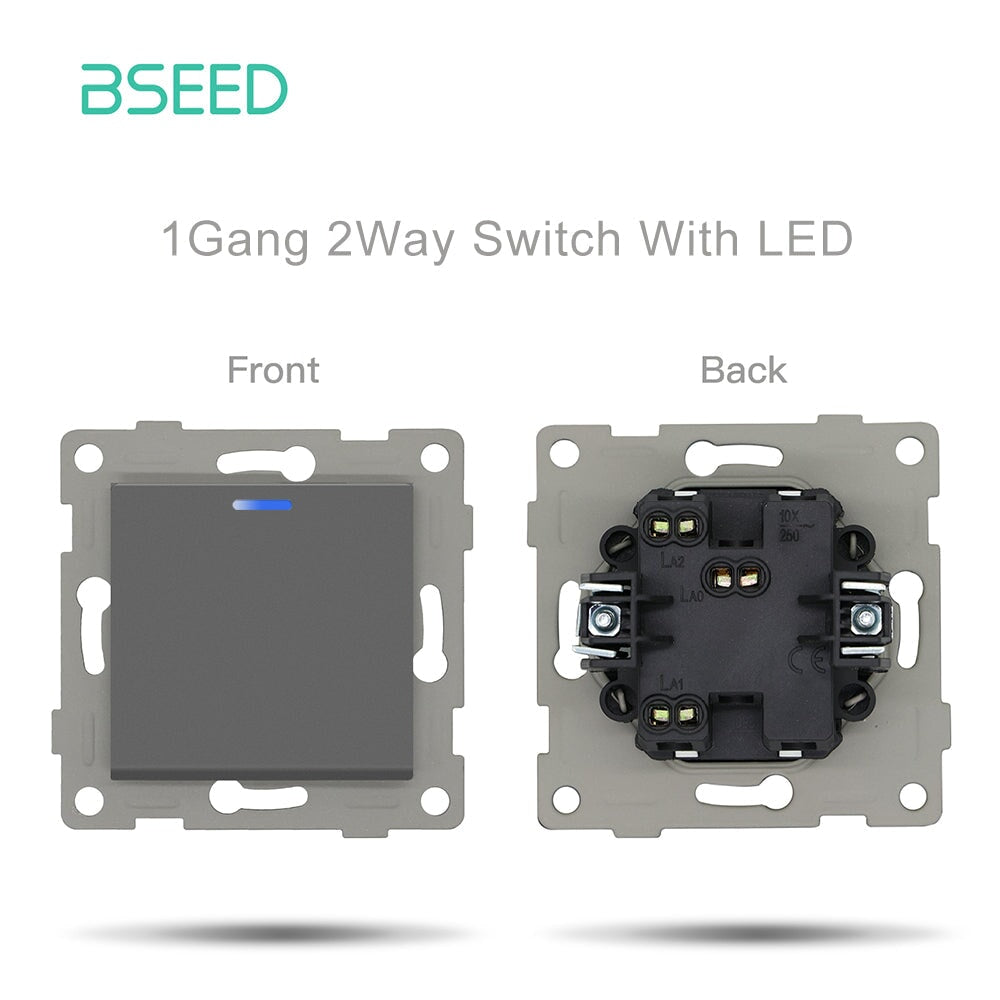 Bseed 1/2 Gang 1/2 Way Button Light Switch Function Key with claws with LED Light Switches Bseedswitch Grey 1Gang 2Way