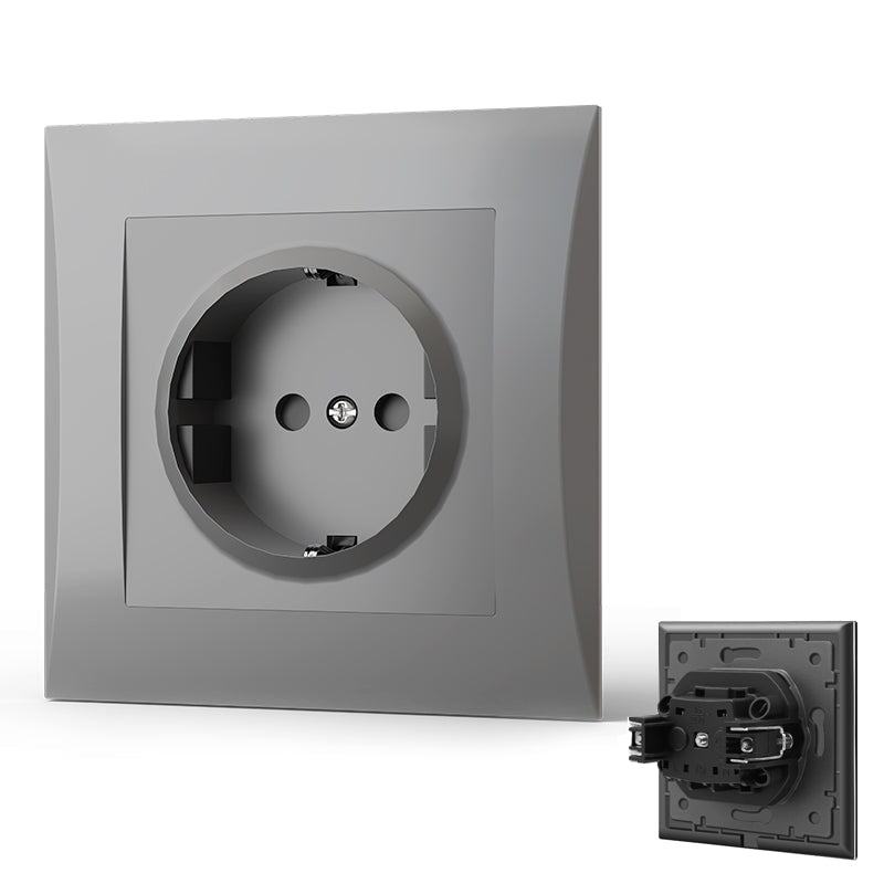 BSEED EU Wall Sockets with clamping technology PC panel Power Outlets & Sockets Bseedswitch Grey Signle 