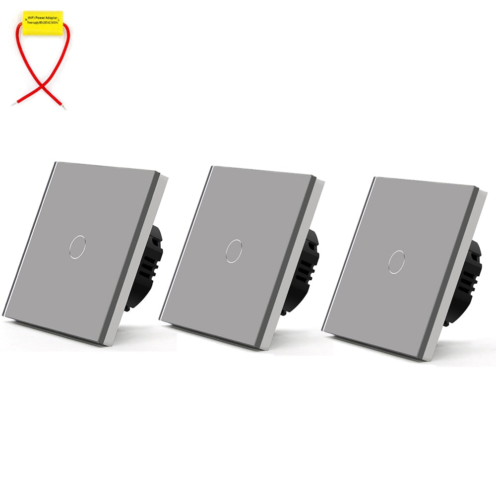 BSEED Single Line Wifi Light Switch 1/2/3 Gang 1/2/3 Way Smart Switch Wireless Wifi Switch Light Switches Bseedswitch Grey 1Gang 3PCS/pack