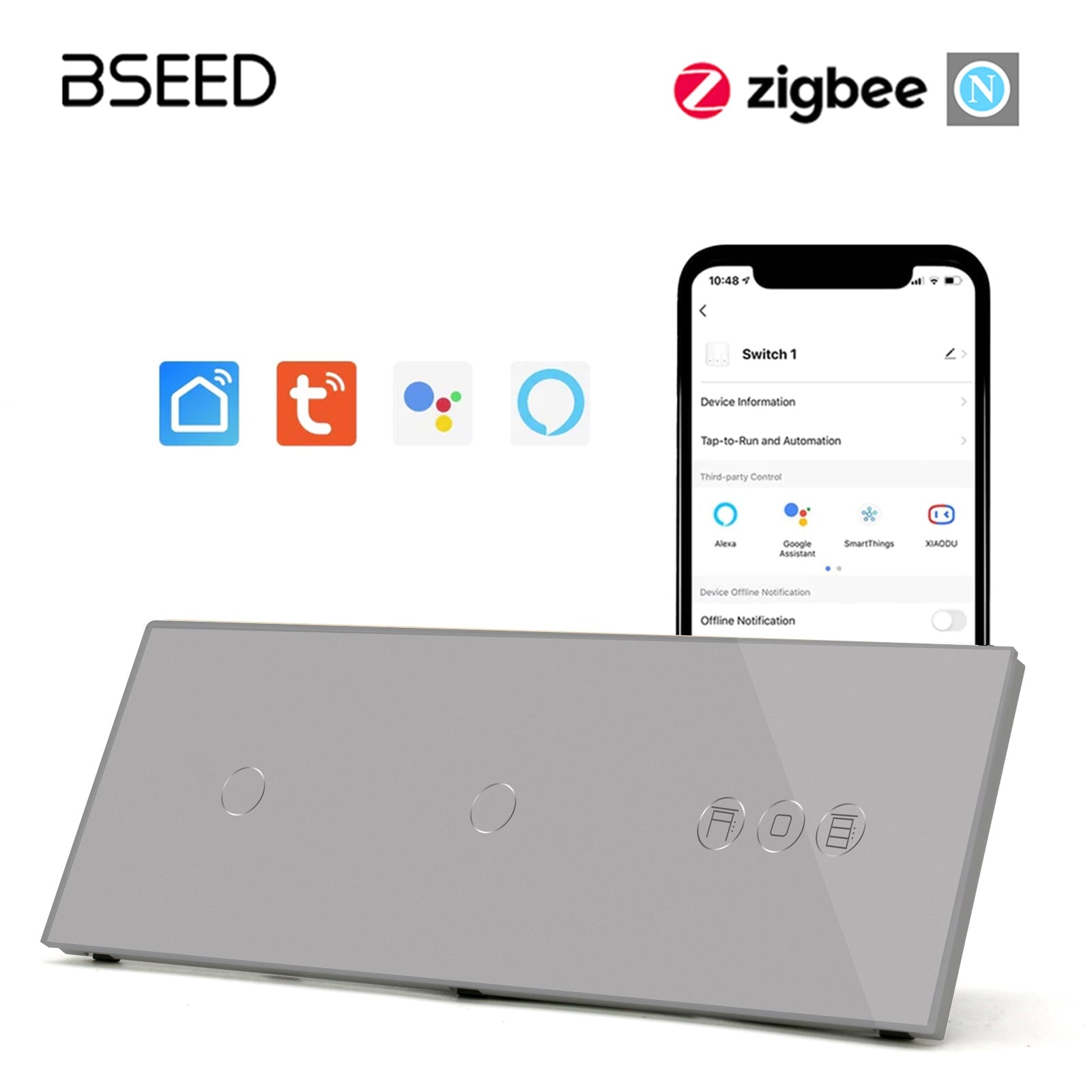 BSEED Zigbee 1/2/3 Gang Light Switches with Roller Shutter Switch Light Switches Bseedswitch Grey 1 Gang+1Gang+Shutter 