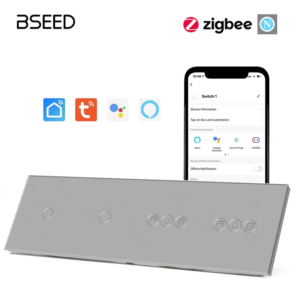 BSEED Double 1/2/3 Gang ZigBee Switch With ZigBee Double Roller Shutter Switch 299mm Light Switches Bseedswitch Grey 1Gang +1Gang+Double Shutter Switch 
