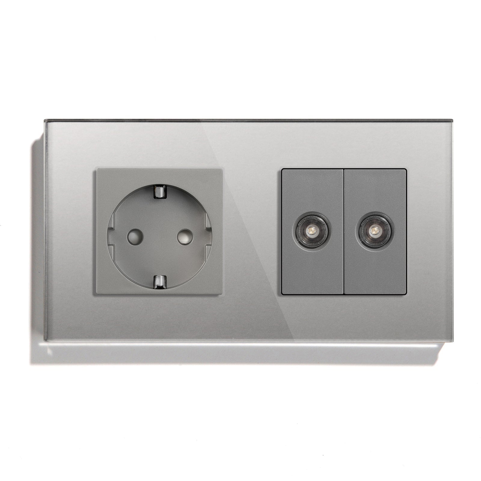 BSEED EU Standard Wall Socket With Double TV Socket Crystal Glass Panel Power Outlets & Sockets Bseedswitch Grey 157mm 