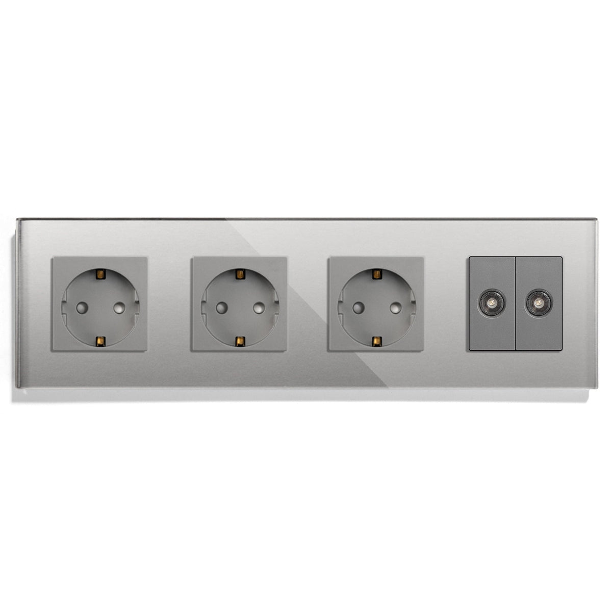 BSEED EU Standard Wall Socket With Double TV Socket Crystal Glass Panel Power Outlets & Sockets Bseedswitch Grey 299mm 