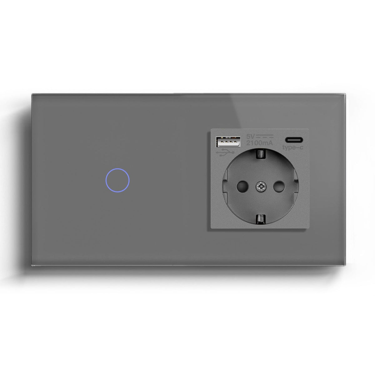 Bseed Zigbee 1/2/3 Light Switch 1/2/3 Way With EU Socket With USB and type-c Light Switches Bseedswitch Grey 1 Gang 