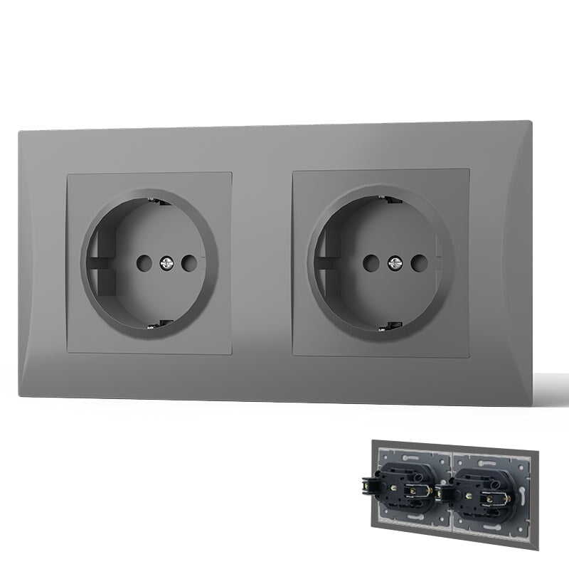 BSEED EU Wall Sockets with clamping technology PC panel Power Outlets & Sockets Bseedswitch Grey Double 