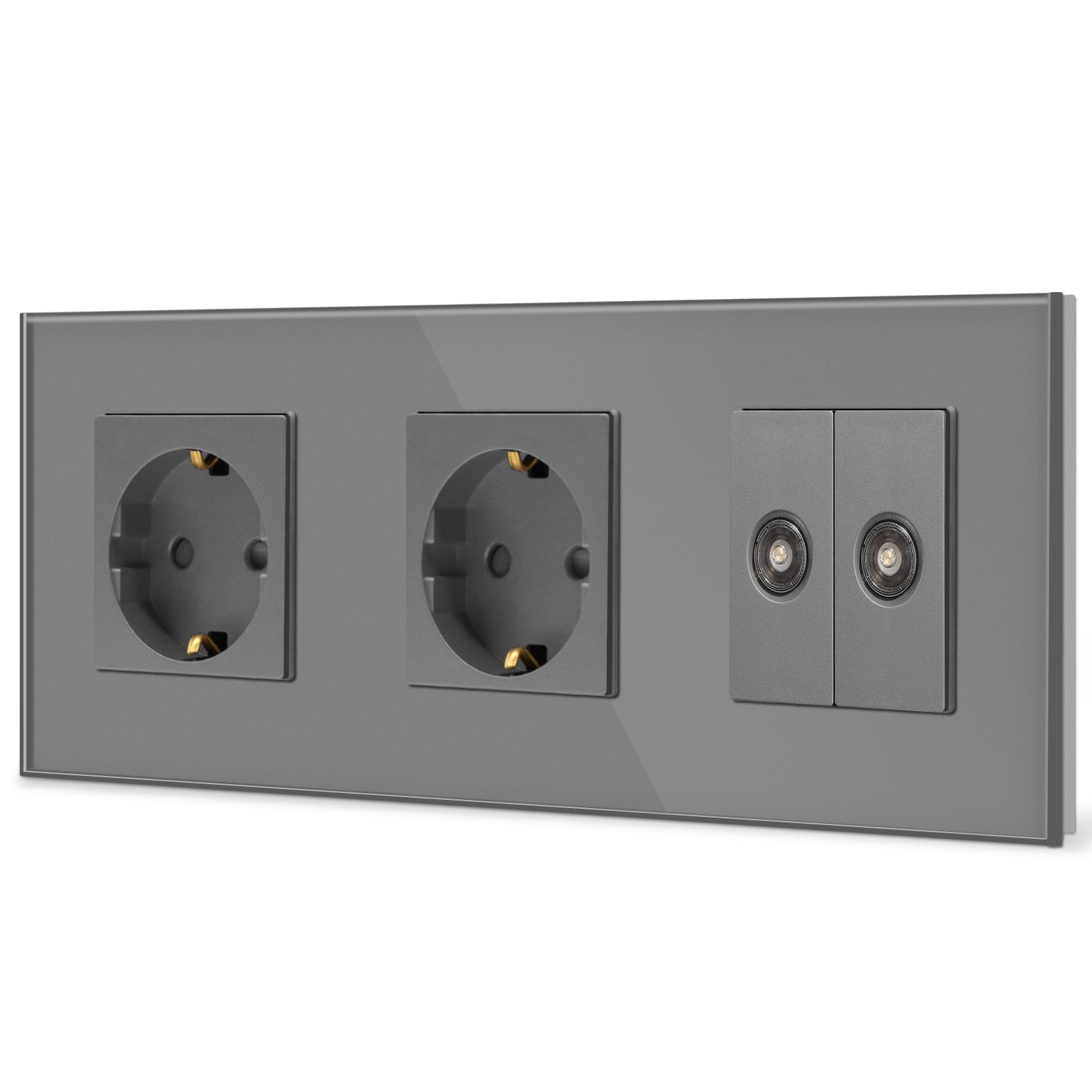 BSEED EU Standard Wall Socket With Double TV Socket Crystal Glass Panel Power Outlets & Sockets Bseedswitch 