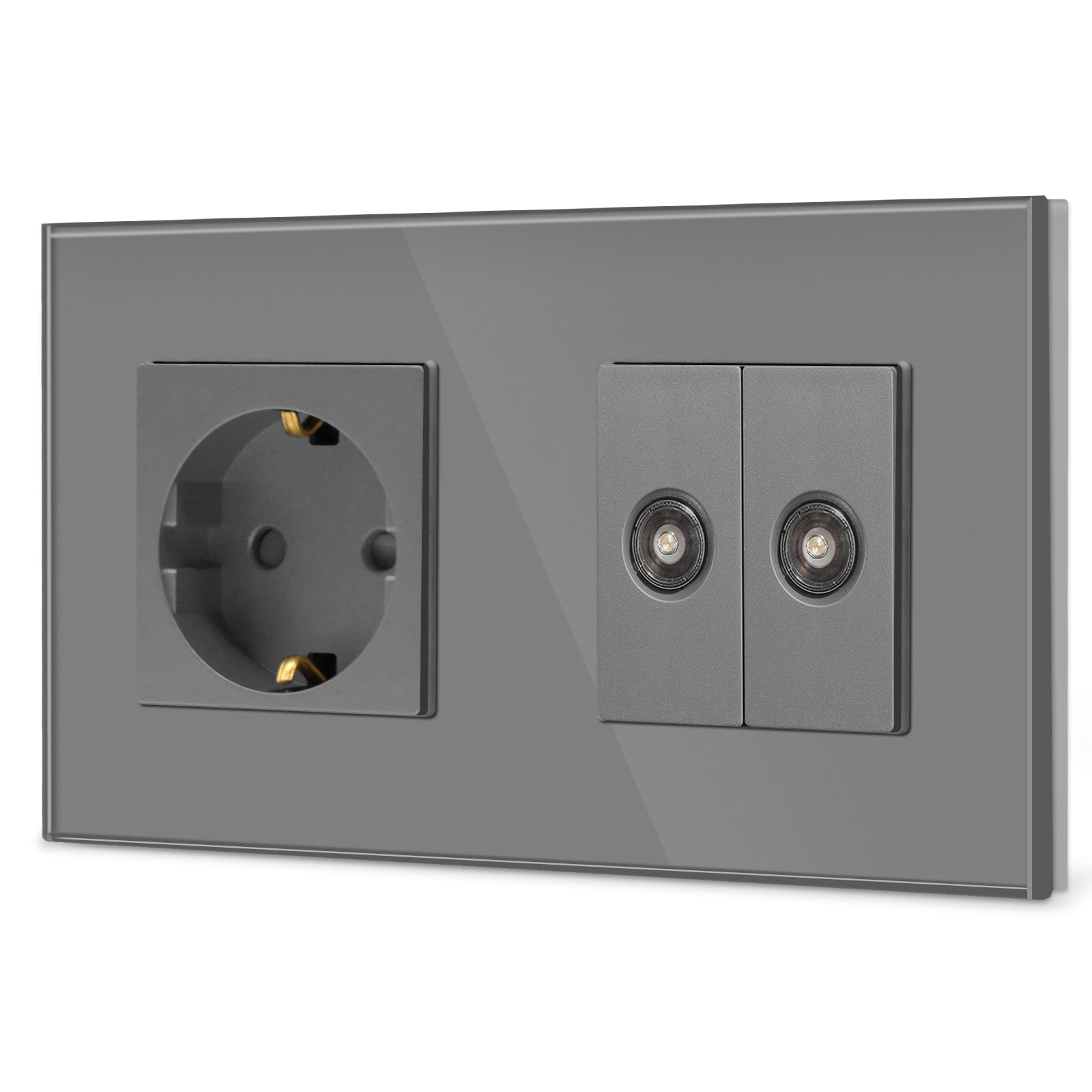 BSEED EU Standard Wall Socket With Double TV Socket Crystal Glass Panel Power Outlets & Sockets Bseedswitch 