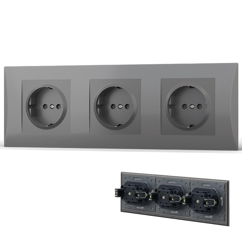 BSEED EU Wall Sockets with clamping technology PC panel Power Outlets & Sockets Bseedswitch Grey Triple 