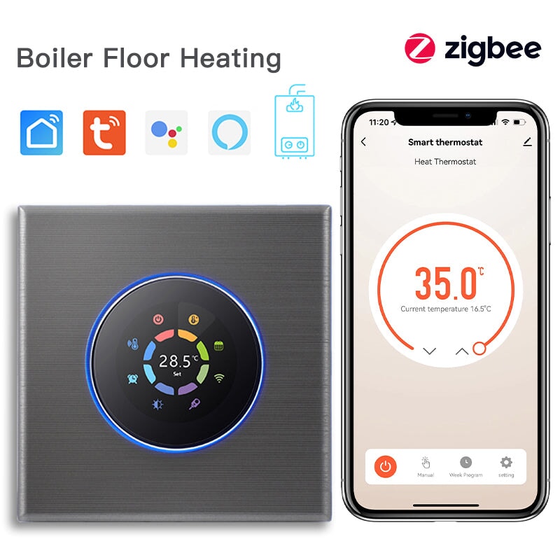 BSEED zigbee Floor Heating Room Thermostat Controller Rotary Button Thermostats Bseedswitch Grey Boiler 