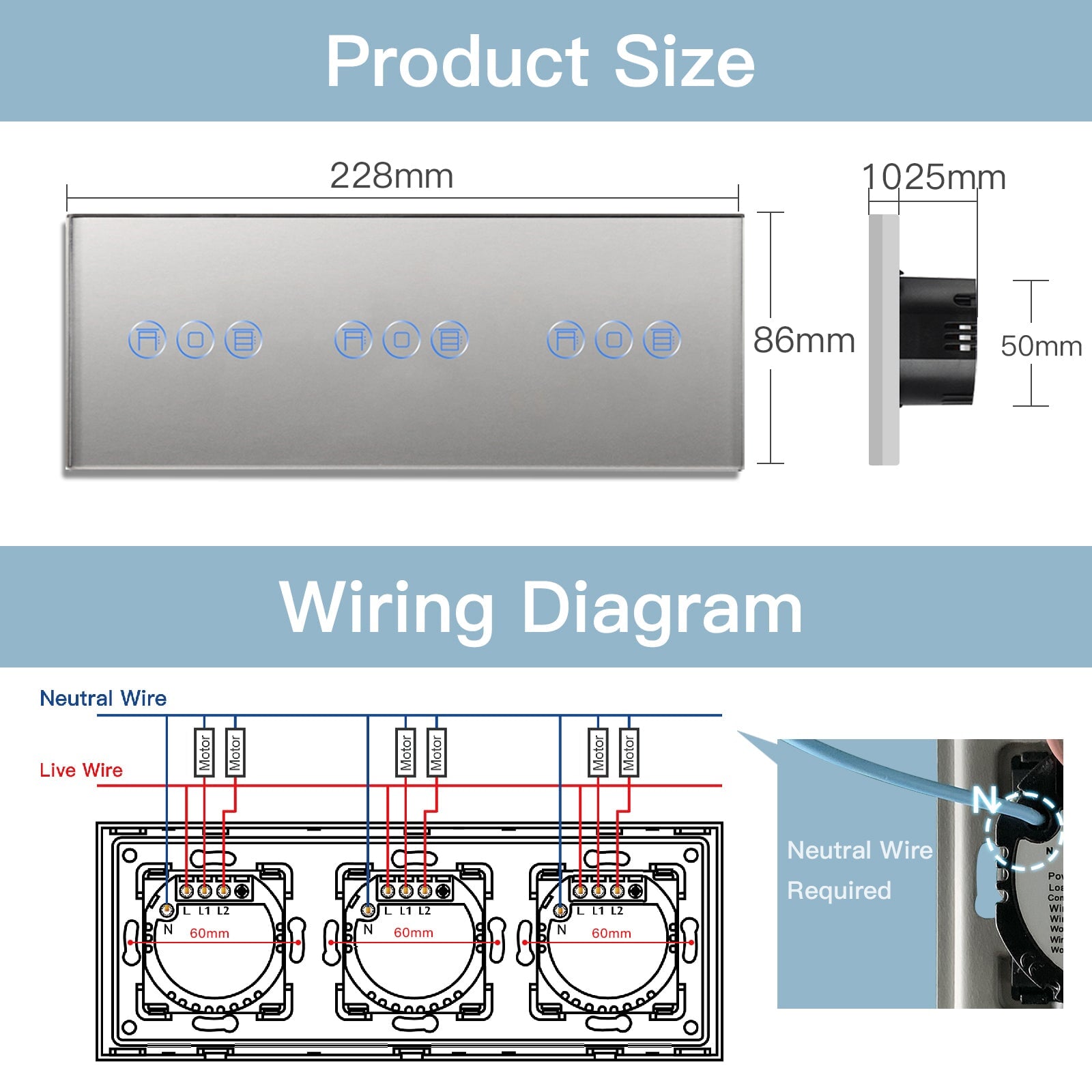 BSEED Zigbee triple Shutter Switch Smart Wall Touch Switch Shutters Bseedswitch 