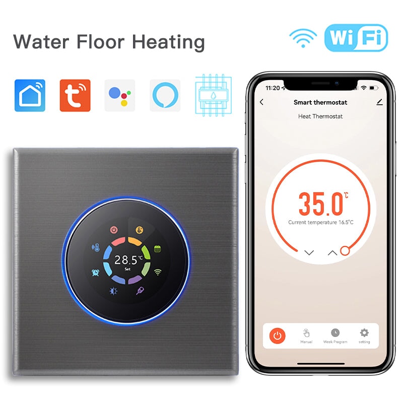 BSEED WiFi Floor Heating Room Thermostat Controller Rotary Button Thermostats Bseedswitch Silver Water 