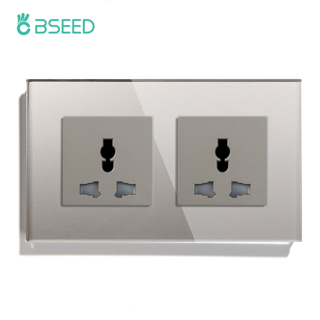 BSEED MF Wall Sockets Power Outlets Glass Panel 13A Power Outlets & Sockets Bseedswitch Grey Double 