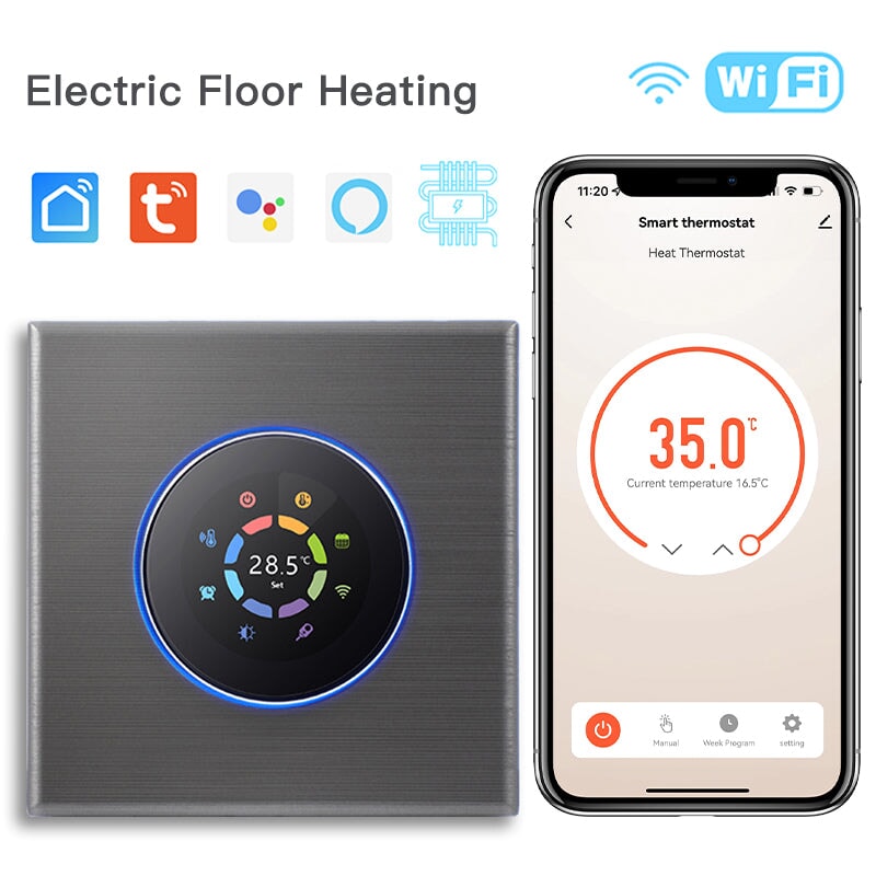 BSEED WiFi Floor Heating Room Thermostat Controller Rotary Button Thermostats Bseedswitch Silver Electric 