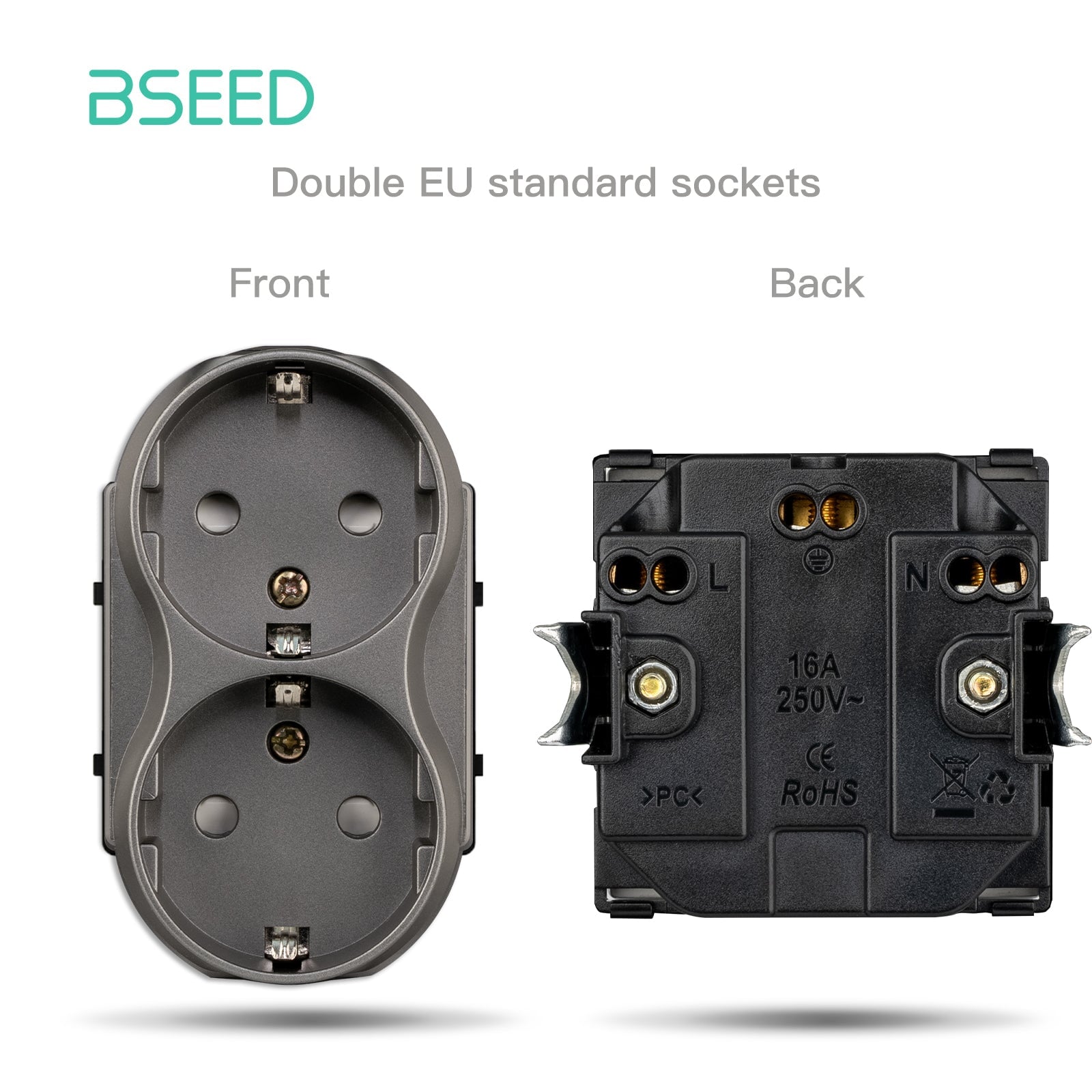 BSEED EU/FR Standard double Wall Socket Function Key without panel DIY part Power Outlets & Sockets Bseedswitch Grey EU 