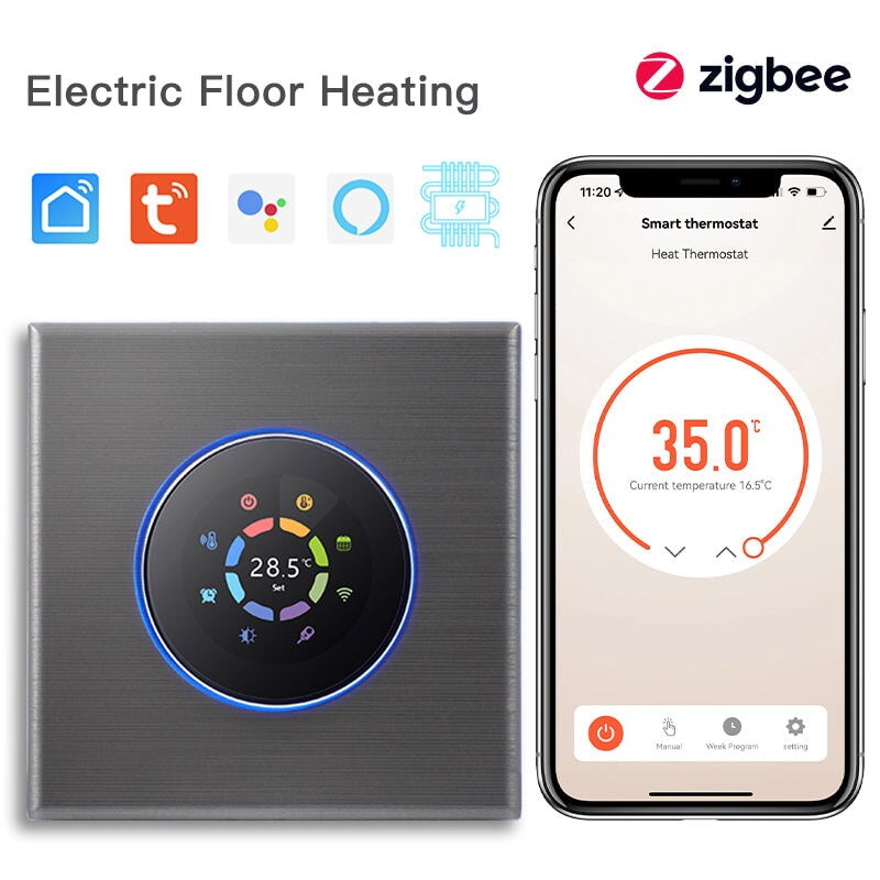 BSEED zigbee Floor Heating Room Thermostat Controller Rotary Button Thermostats Bseedswitch Grey Electric 