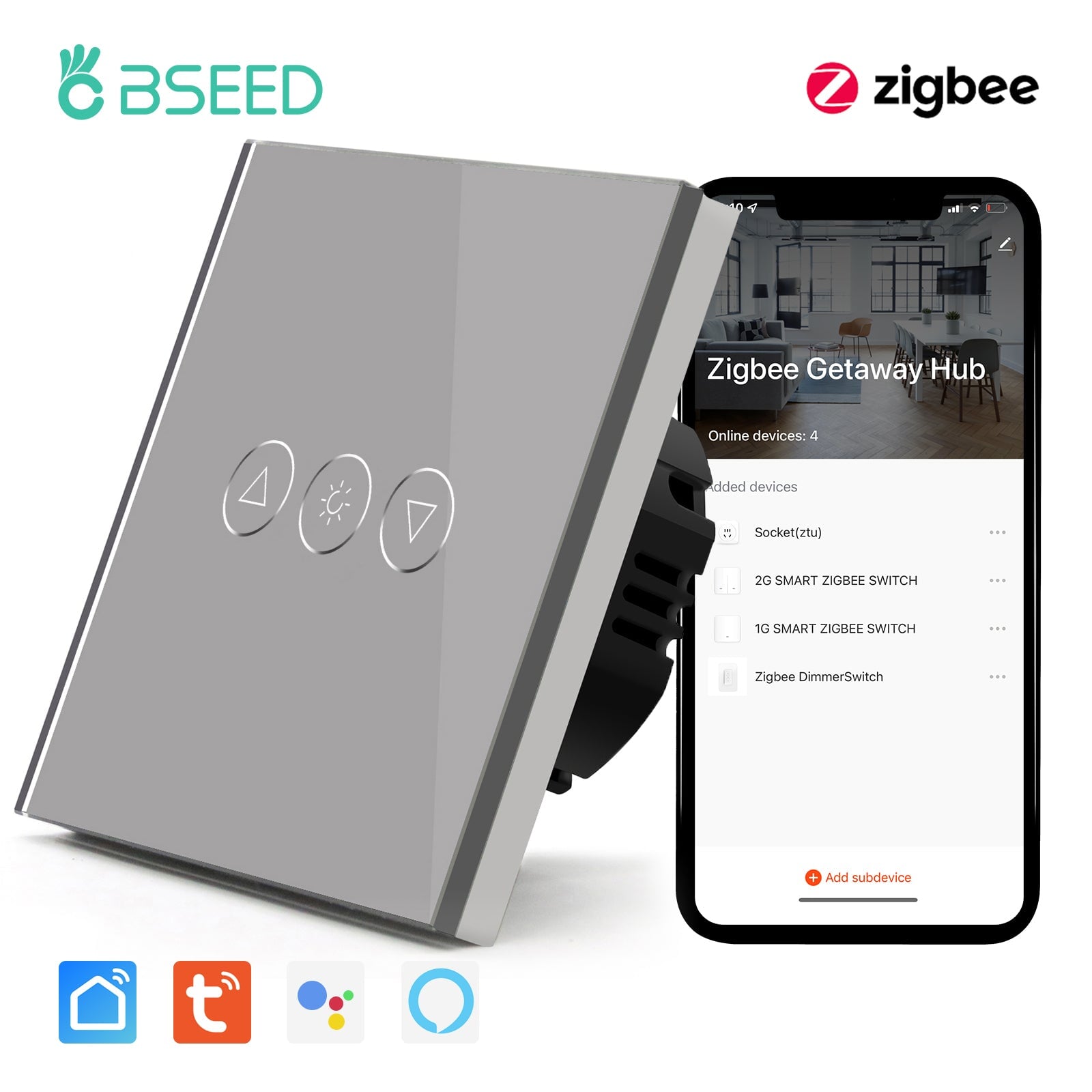 Bseed New Zigbee Touch Light Dimmer Smart Switch Light Switches Bseedswitch Grey 